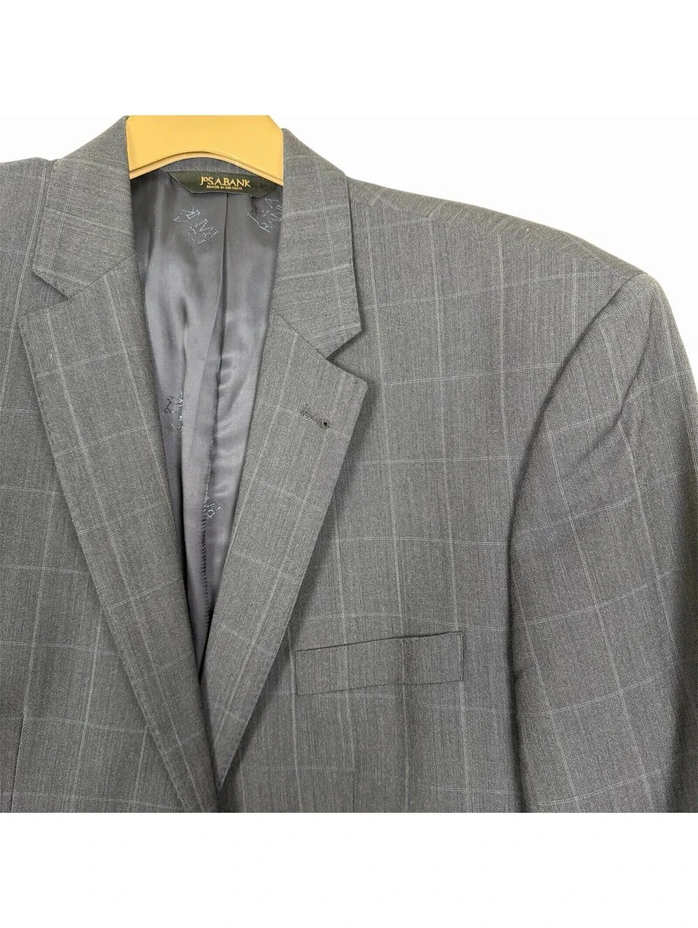 Jos A Bank Signature Gold Suit Men’s 44L 38W Grey Windowpane Plaid Wool Tailored